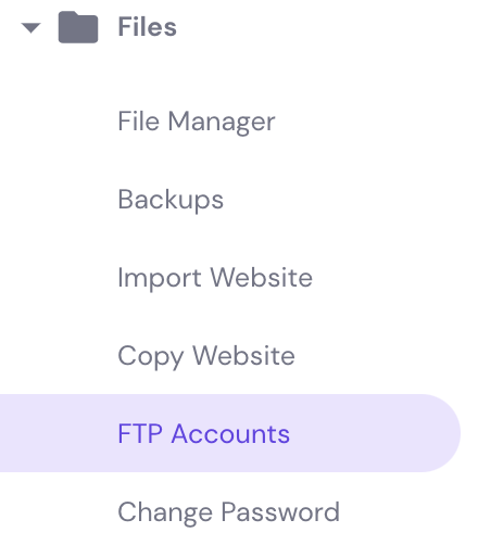 Das Menü FTP-Konten in hPanel