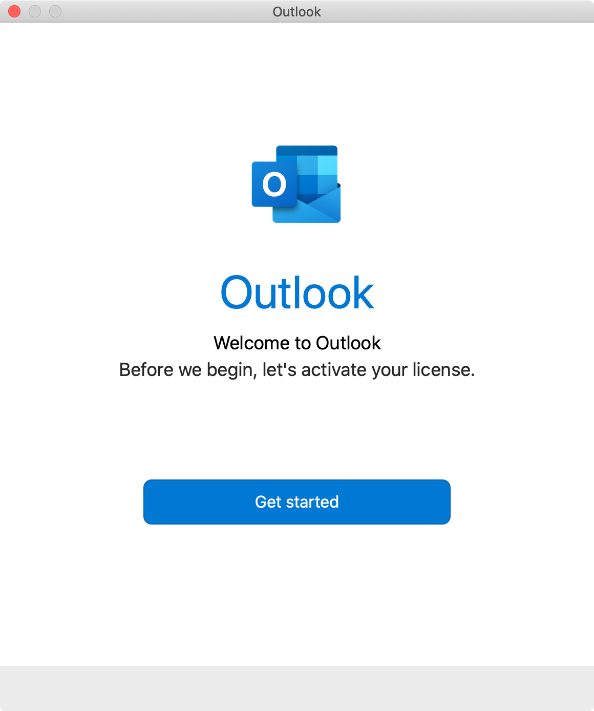 Pantalla de bienvenida de Outlook en macOS