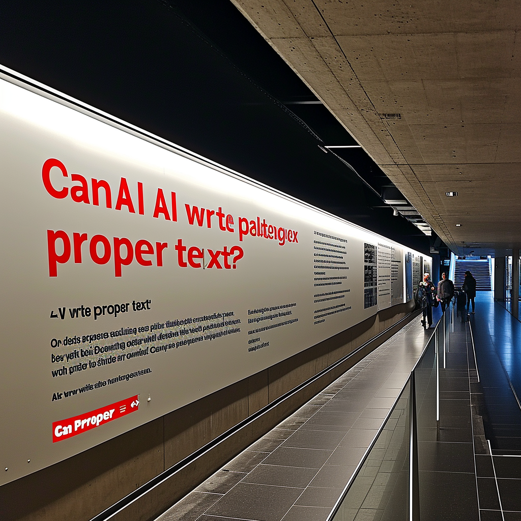 Ein Midjourney-Bild mit dem Prompt “A large poster, with the text "Can AI write proper text?" on it”, erstellt mit der aktuellen V 6.0 des Tools