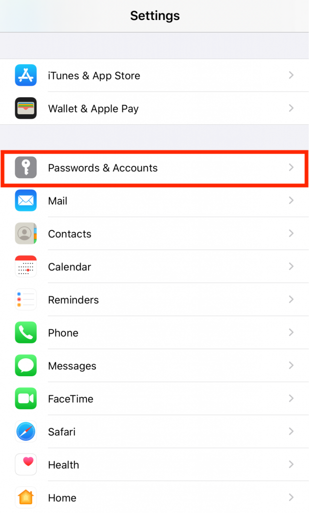 Abrir los ajustes de "Contraseñas y cuentas" en iOS