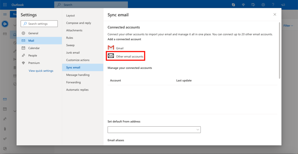 Añadir una nueva cuenta de correo electrónico en Outlook.com