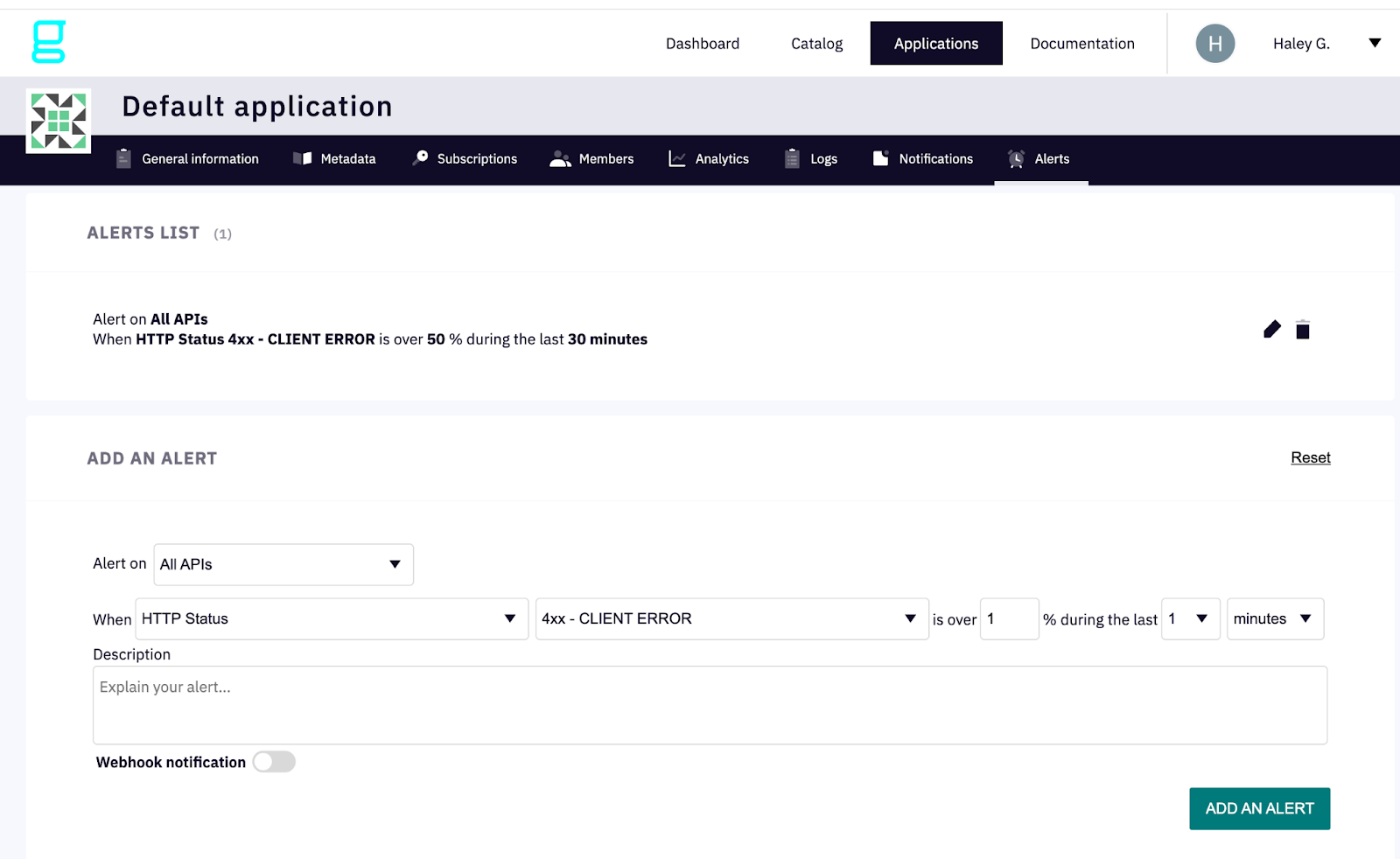 Gravitee API Developer Portals Alert Dashboard